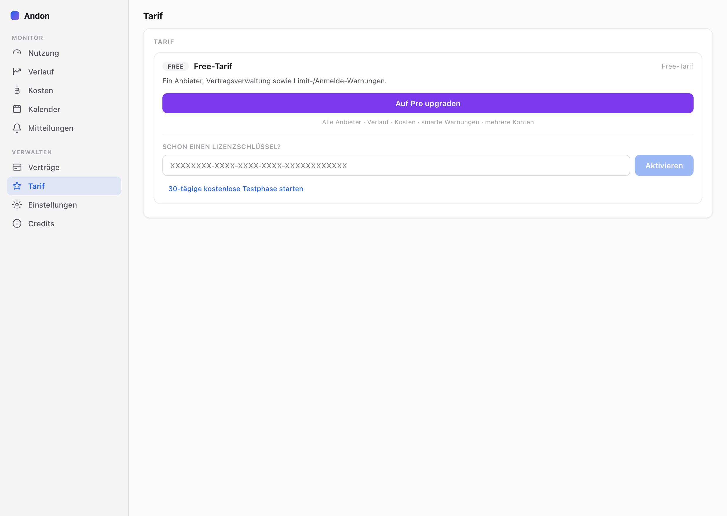Andon; AI Limit Watcher — Tarif