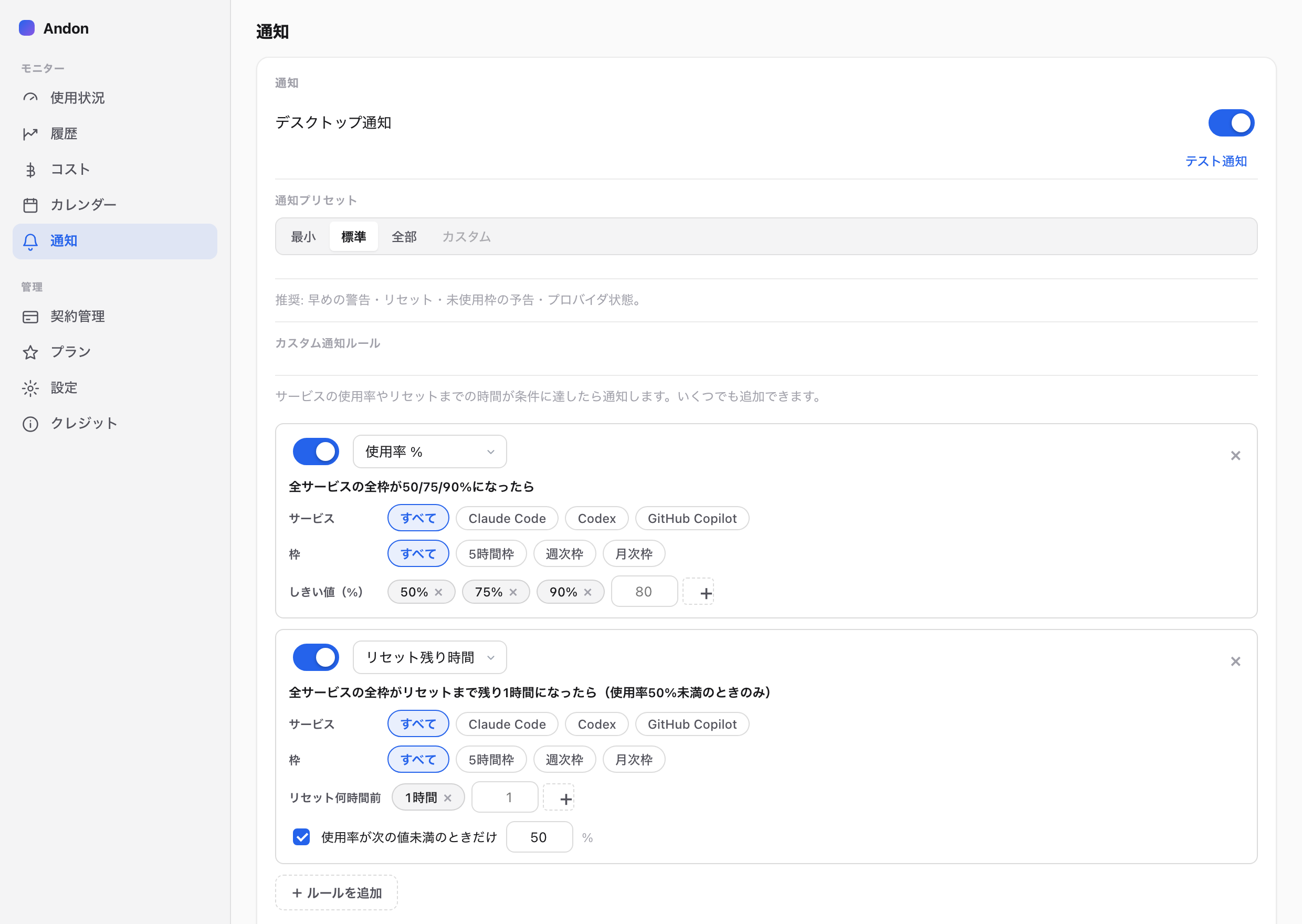 Andon; AI Limit Watcher — 通知